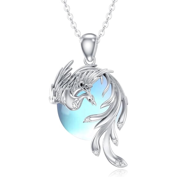 SOULMEET 925 Sterling Silver Phoenix Pendant Necklace for Women Moonstone/Rose Quartz Phoenix Jewelry Gifts