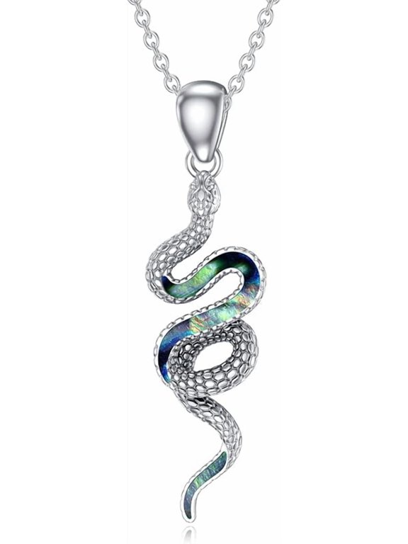 925 Sterling Silver Snake Pendant Necklace for Women Abalone Shell/Turquoise/Opal Snake Jewelry Gifts