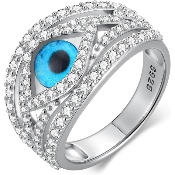 SOULMEET 925 Sterling Silver Turkish Evil Eye Rings for Women Pave 5A Cubic Zirconia Twist Devil's Eye Resin Patch Stacking Ring(3.5-12)