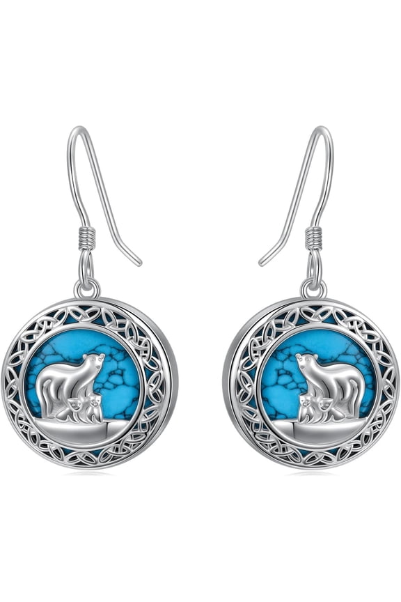 925 Sterling Silver Turquoise Exquisite Mama Bear Dangle Earrings Boho Style Cute Animal Drop Earrings Jewelry Gifts for Women Mother