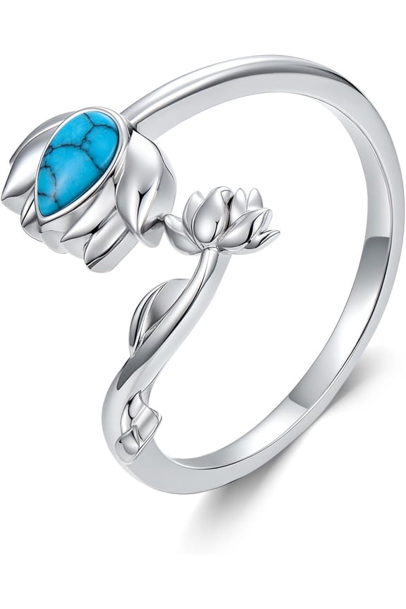 925 Sterling Silver Turquoise Exquisite Oxidized Spoon Ring Boho Style Adjustable Rings Jewelry Gifts for Women Mother