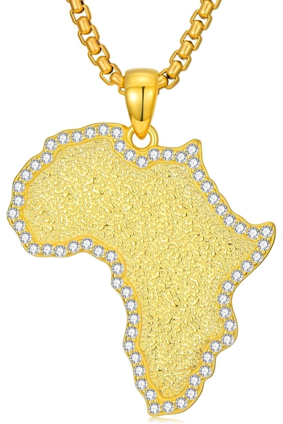 African Necklace 925 Sterling Silver 18K Gold Plated Cubic Zirconia Africa Map Pendant Jewelry Gifts for Men Women