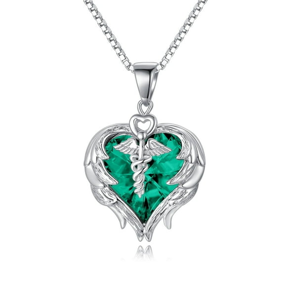 SOULMEET Angel Wing Necklace 925 Sterling Silver Heart Pendant with Crystal Anniversary Jewelry Gifts for Women Friend Mom