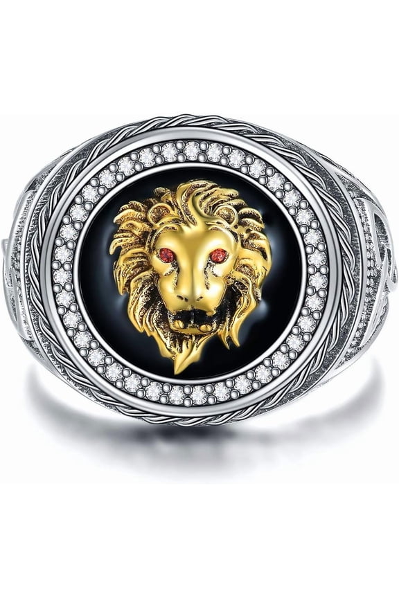Animal Kingdom The King Lion Head Ring, 925 Sterling Silver Men Lion Rock Ring Gift for Men Father Friend