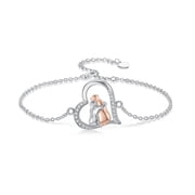 SOULMEET Animal with Girl Bracelet 925 Sterling Silver Cute Dog Bracelet Jewelry Gift for Women Sister