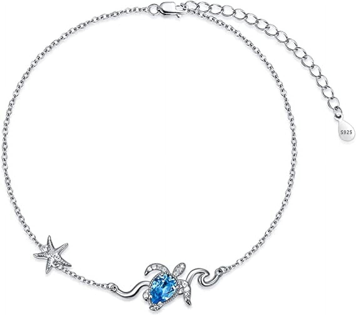 SOULMEET Anklet Foot Bracelet with Crystal from Austria 925 Sterling Silver Ocean Beach Anniversary Birthday Gifts for Women Mother