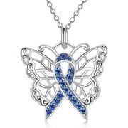 SOULMEET Butterfly Necklace 925 Sterling Silver with Crystal Cancer Survivor Jewelry Gifts for Women