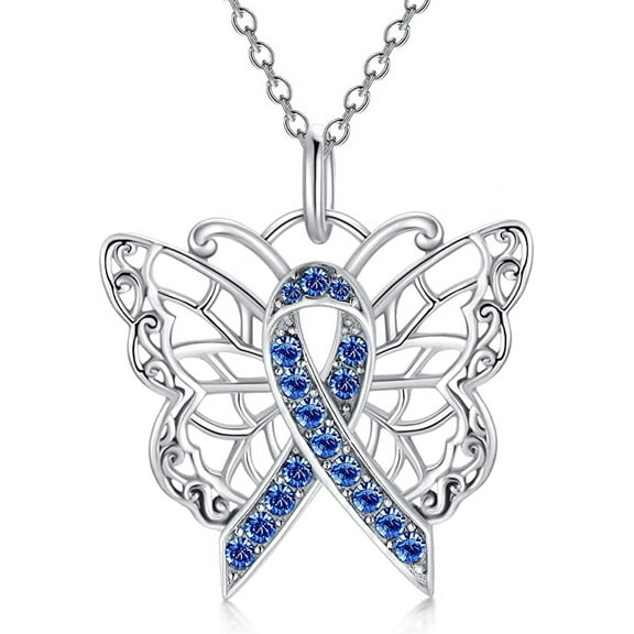 SOULMEET Butterfly Necklace 925 Sterling Silver with Crystal Cancer Survivor Jewelry Gifts for Women