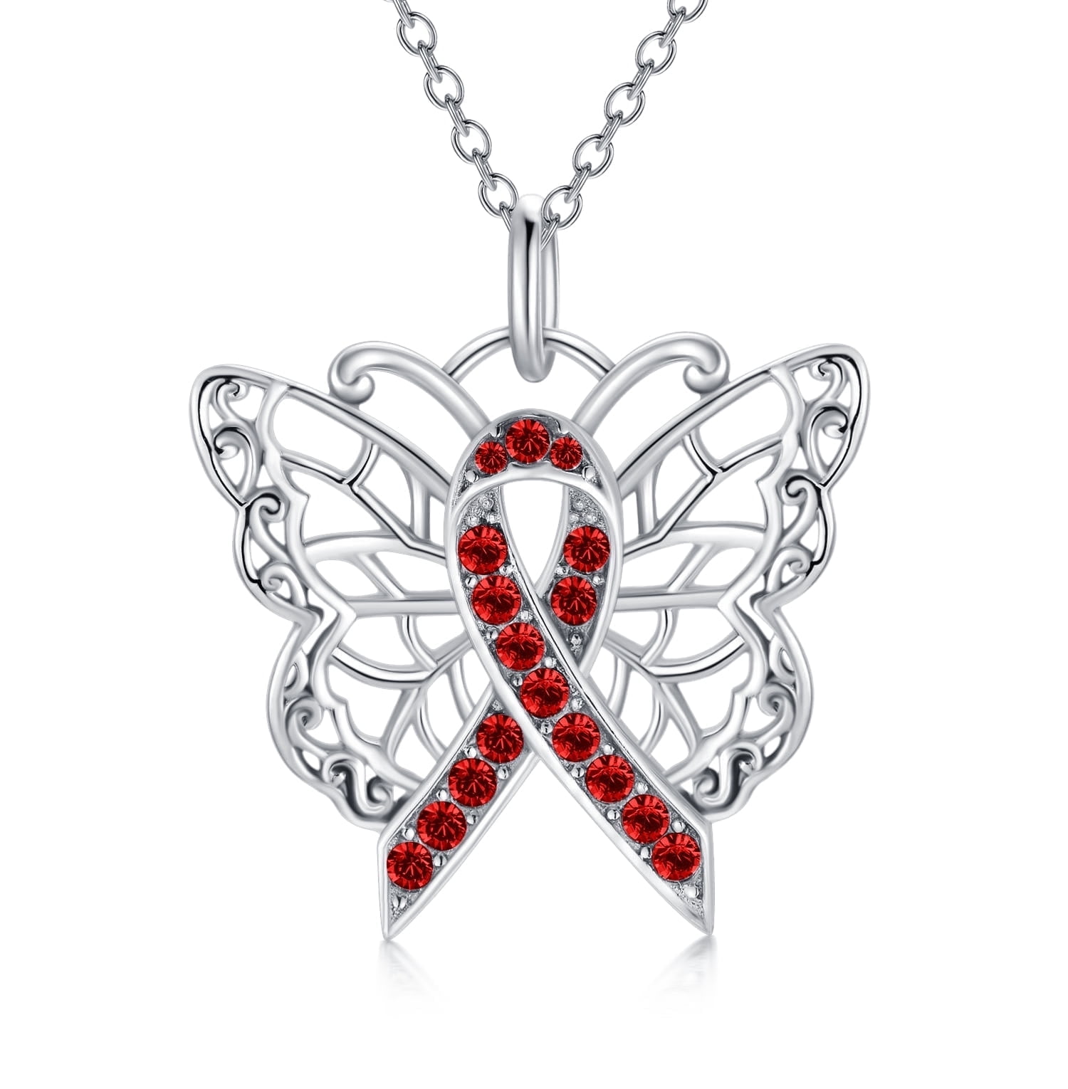 SOULMEET Butterfly Necklace 928 Sterling Silver with Crystal Cancer Survivor Jewelry Gifts for Women