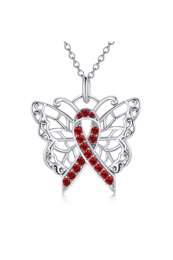 Butterfly Necklace 928 Sterling Silver with Crystal Cancer Survivor Jewelry Gifts for Women
