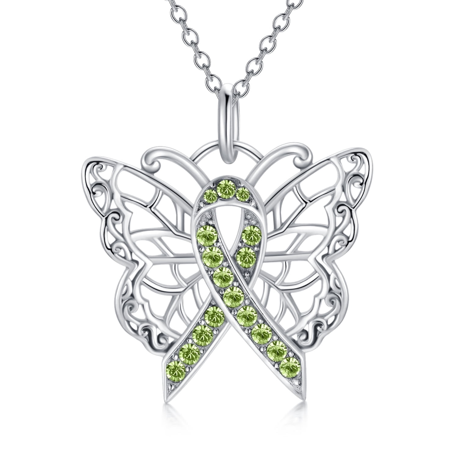SOULMEET Butterfly Necklace 929 Sterling Silver with Crystal Cancer Survivor Jewelry Gifts for Women
