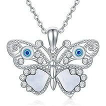 SOULMEET Butterfly Pendant Necklace 925 Sterling Silver Evil Eye Butterfly Necklace Anniversary Jewelry Gifts for Women Girlfriend Mother Birthday Gift