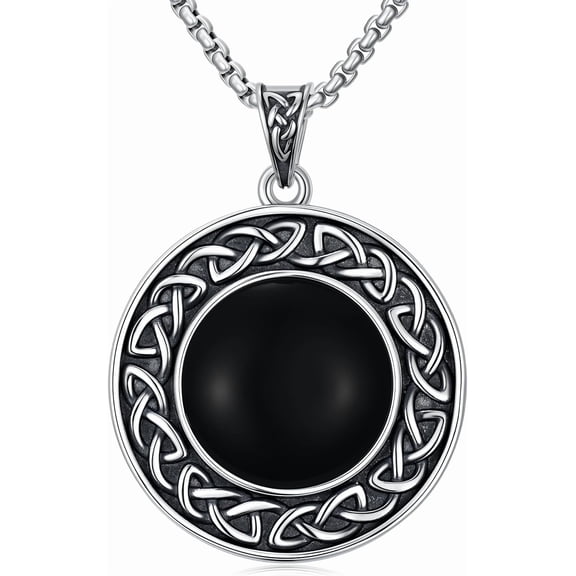 SOULMEET Celtic Knot Necklace 925 Sterling Silver Black Obsidian Celtic Knot Pendant Irish Jewelry for Men Women