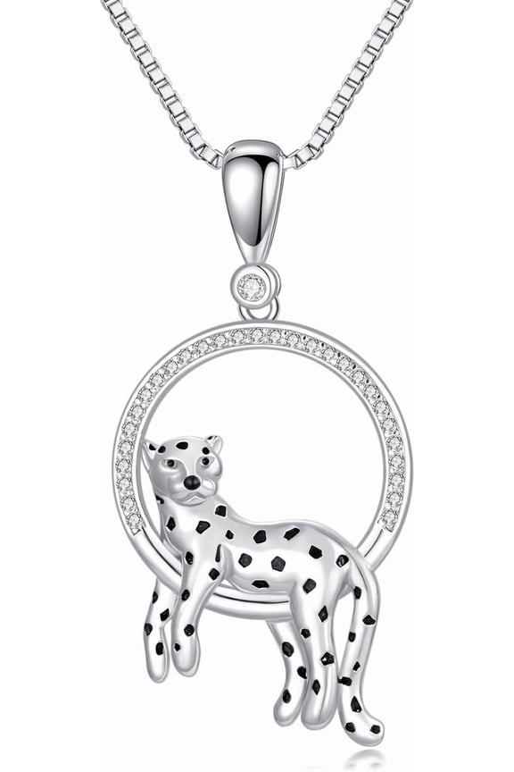 Cheetah Pendant Necklace Leopard Round Necklaces Sterling Silver Panther Necklace Jewelry Gift for Women
