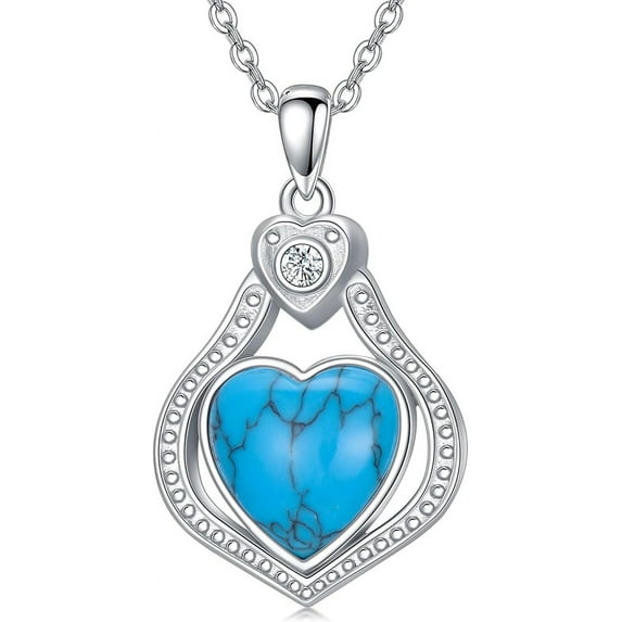 SOULMEET Mother Day Gift Heart Turquoise Necklace 925 Sterling Silver Necklace Jewelry Gift for Women