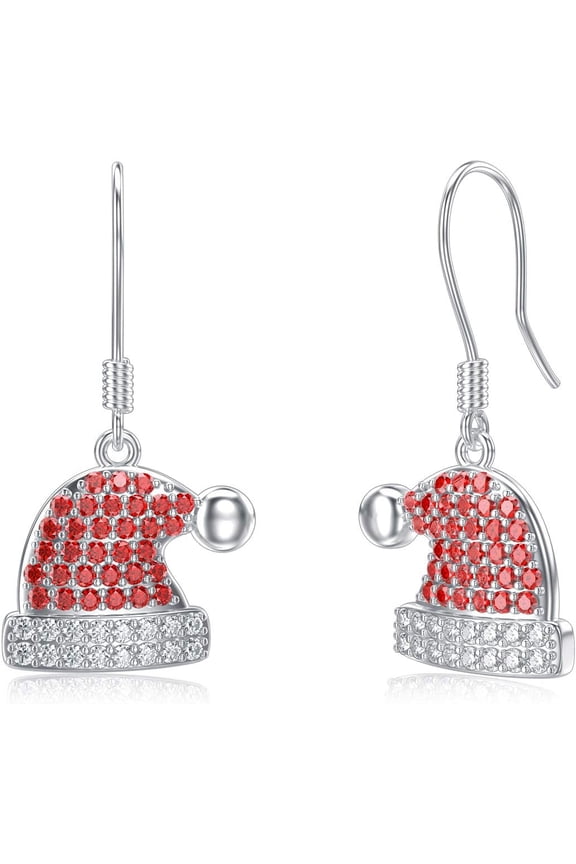 Christmas Santa Hat Earrings 925 Sterling Silver Red Xmas Hat Dangle Earring Gift for Women