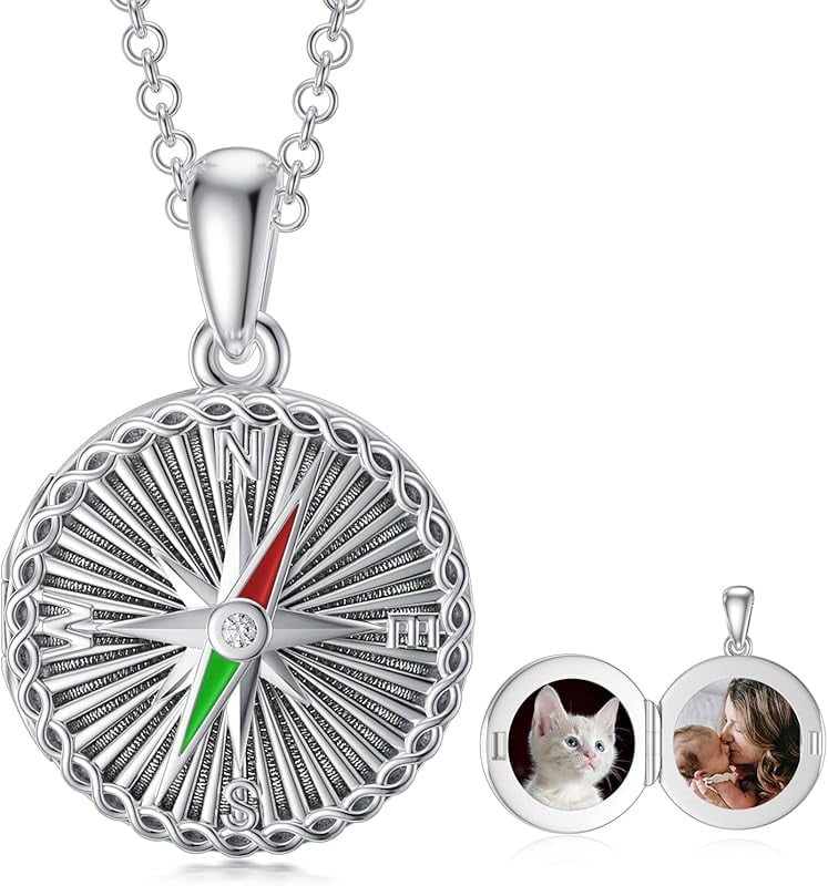 SOULMEET Compass Locket Necklace That Holds 2 Pictures Sterling Silver ...