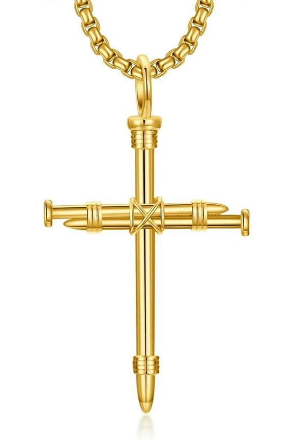 Cross Necklace for Men Sterling Silver Men’s Nail Cross Necklace with 22”+2” Stainless Steel Chain Gift for Men