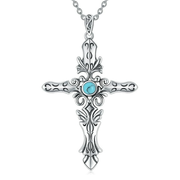 SOULMEET Cross Pendant 925 Sterling Silver Turquoise Cross Necklace for Men Father
