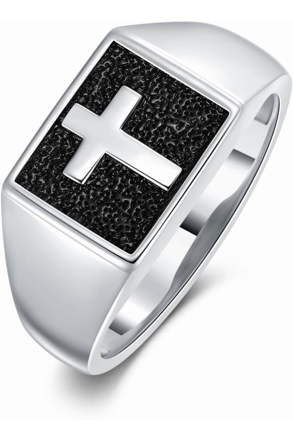 Cross Ring for Men Size 8/9/10/11/12 IN 925 Sterling Silver Christian Signet Ring Christmas Birthday Valentines Gifts