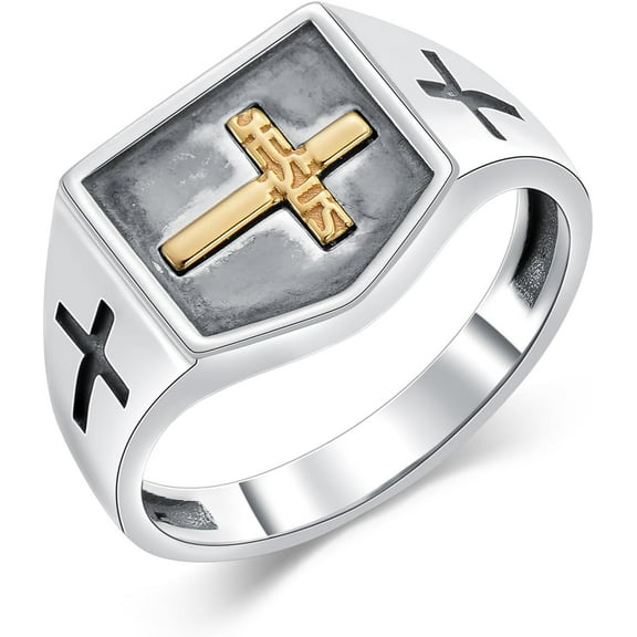 SOULMEET Cross Signet Ring for Men Size 9/10/11 In 925 Sterling Silver Christian Cross Ring Jewelry