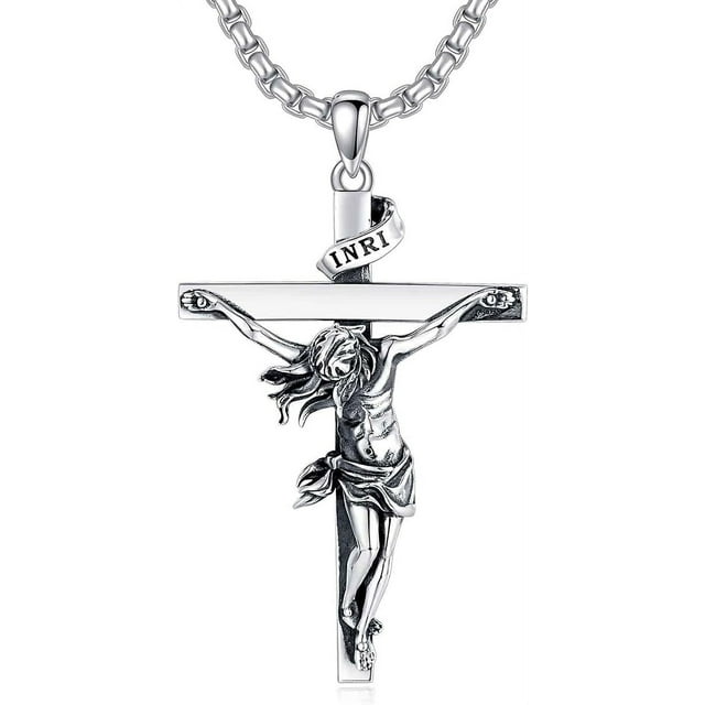 Collier Croix Jésus En Acier Inoxydable Argenté – Pendentif Pour Homme Et Femme