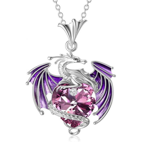 SOULMEET Dragon Necklace Sterling Silver Birthstone Wyvern Necklace with Heart Shaped Crystal Jewelry Gift for Women