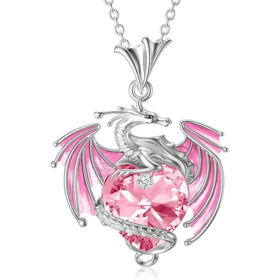 SOULMEET Dragon Necklace Sterling Silver Birthstone Wyvern Necklace with Heart Shaped Crystal Jewelry Gift for Women