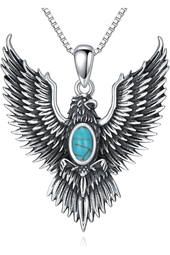 Eagle Necklace for Women 925 Sterling Silver Genuine Turquoise Gothic Hawk Eagle Pendant Necklaces Turquoise Jewelry Hawk Gift for Mom Wife