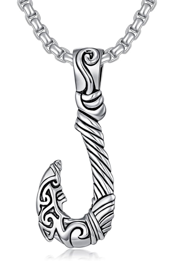 Fish Hook Necklace for Men 925 Sterling Silver Fishing Hook Pendant Jewelry for Dad Husband, w/Stainless Steel Chain 22''+2''