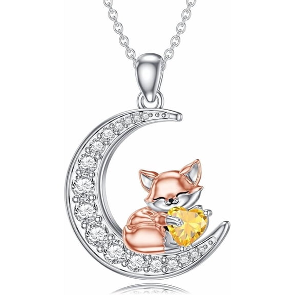 SOULMEET Fox Moon Pendant Necklace Birthstone Fox Necklace Gift for Women