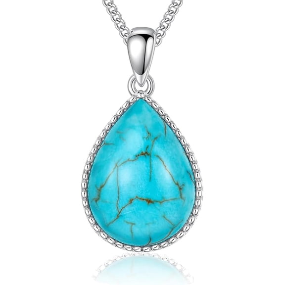 SOULMEET Genuine Turquoise Necklaces Jewelry for Women 925 Sterling Silver Teardrop Natural Gemstones Pendant with December Birthstones for Her