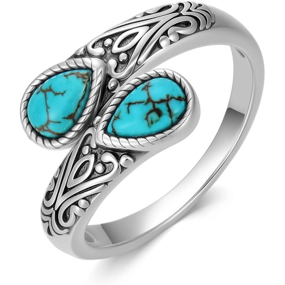 SOULMEET Genuine Turquoise Rings for Women 925 Sterling Silver Adjustable Vintage Spoon Rings Western Boho Open Rings Natural Stone Jewelry Gifts