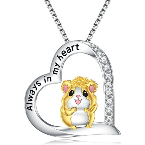 SOULMEET Guinea Pig Necklace Sterling Silver Guinea Pig Heart Pendant Necklace Hamster Necklace Gift for Women