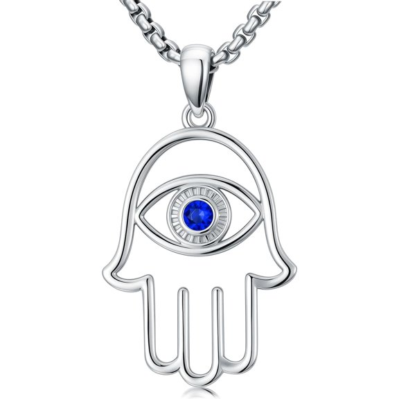 SOULMEET Hamsa Evil Eye Necklace 925 Sterling Silver Fatima Hamsa Pendant with Blue Cubic Zircona Luck Amulet Jewelry Gift for Men Women