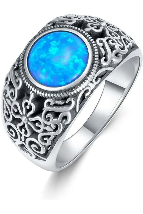 Handcrafted 925 Sterling Silver Opal Ring Great Gift Idea Handmade Rings Boho Turquoise Ring Jewelry Gift for Women Sister Mother Birthday,Size 7