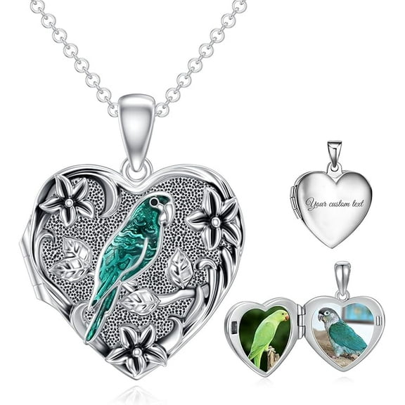 SOULMEET Heart Shaped Bird Locket Necklace That Holds Pictures Photo Sterling Silver Animal Jewelry Personalized Locket Necklace