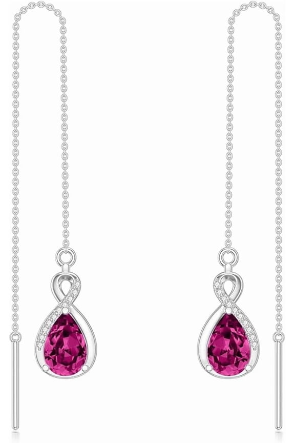 Infinity Gemstone Threader Earrings Long Chain Drop Earrings 925 Sterling Silver 12 Birthstone Birthday Jewelry Gifts for Women (Gift Box)