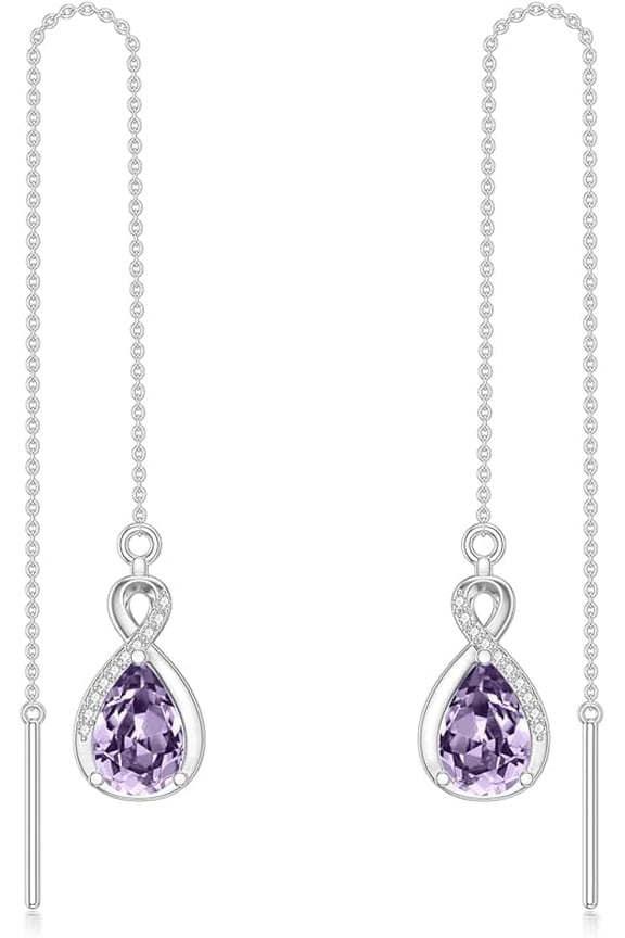 Infinity Gemstone Threader Earrings Long Chain Drop Earrings 925 Sterling Silver 12 Birthstone Birthday Jewelry Gifts for Women (Gift Box)