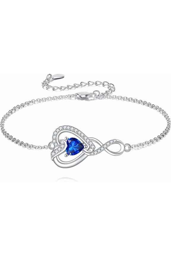 Infinity Heart Birthstone Bracelet 925 Sterling Silver Forever Love with Birthstone Adjustable Bracelet for Anniversary Birthday Women Gifts