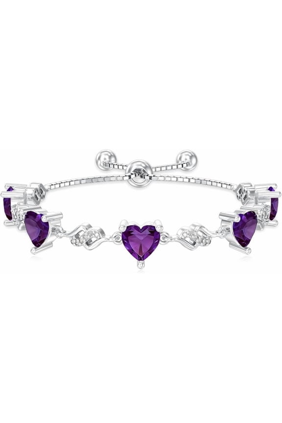 Infinity Heart Shaped Birthstones Adjustable Bracelet 925 Sterling Silver Gemstone Bolo Bracelet Anniversary Birthday Jewelry for Women