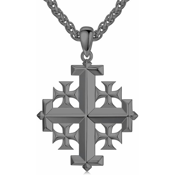 SOULMEET Jerusalem Cross Necklace 925 Sterling Silver Christian Jewelry for Men, w/Stainless Steel Chain 22 + 2 Inch