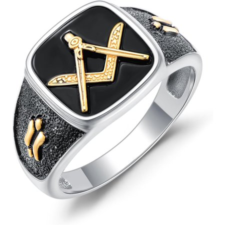 SOULMEET Masonic Ring for Men Size 9/10/11 In 925 Sterling Silver Two Tone Freemason Signet Ring Jewelry