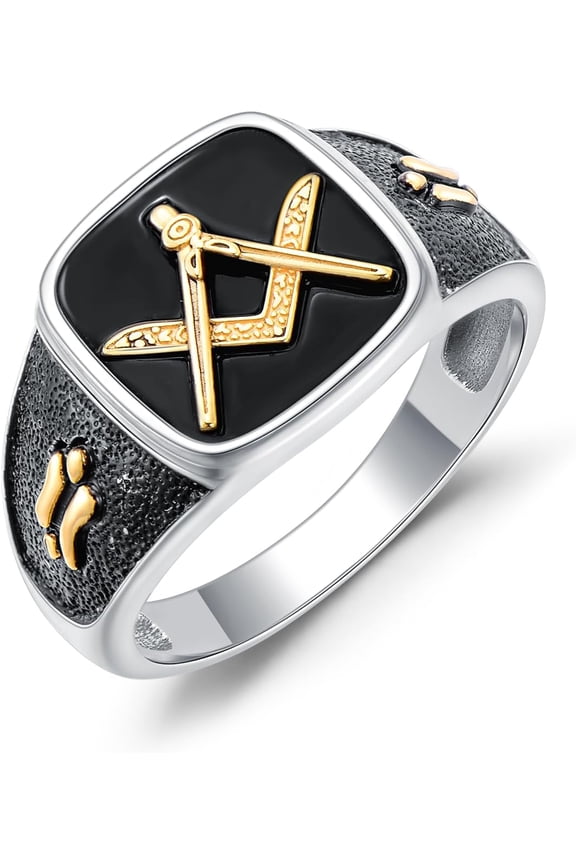 Masonic Ring for Men Size 9/10/11 In 925 Sterling Silver Two Tone Freemason Signet Ring Jewelry