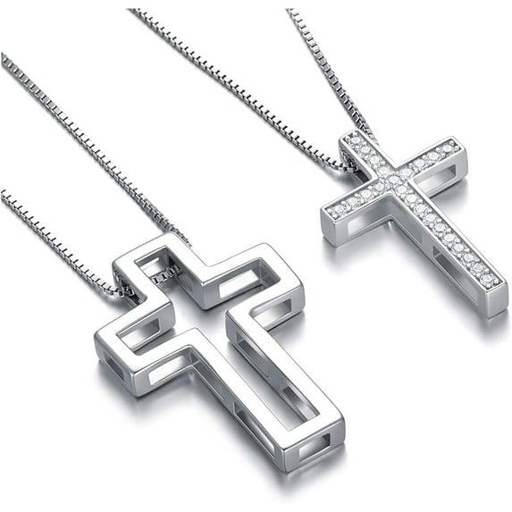 SOULMEET Matching Cross Couple Crosses Necklace with Diamond Cut CZ Always Be with You Silver Faith Crosses Set Necklace for Mother Family Sisters Friends Relationship