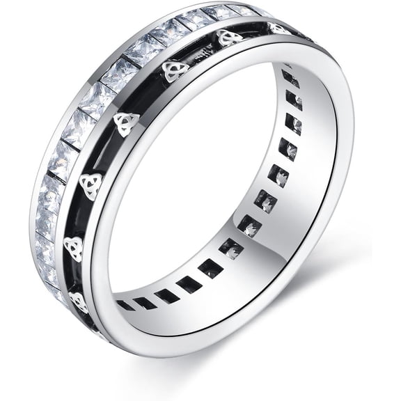 SOULMEET Men's Wedding Rings 925 Sterling Silver Ring Celtic Knot White AAAAA Cubic Zirconia Size 8-12 Engagement Promise Ring for Men Silver Band Ring