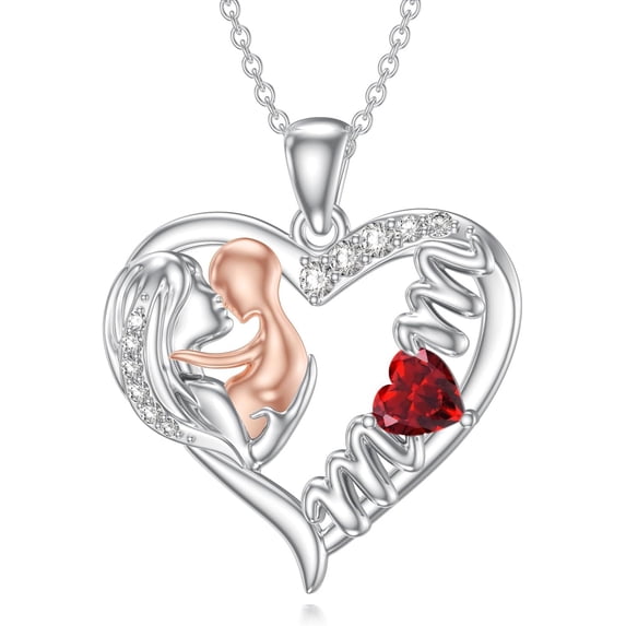 SOULMEET Mom Birthstone Heart Necklace s925 Sterling Silver I Love You Mother Pendant Necklaces Mothers Day Jewelry Gifts for Grandma Women Wife, 16"+2" Inches