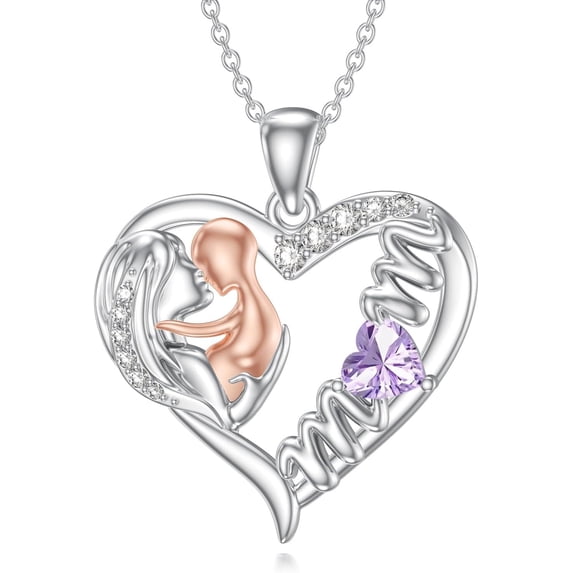 SOULMEET Mom Birthstone Heart Necklace s925 Sterling Silver I Love You Mother Pendant Necklaces Mothers Day Jewelry Gifts for Grandma Women Wife, 16"+2" Inches