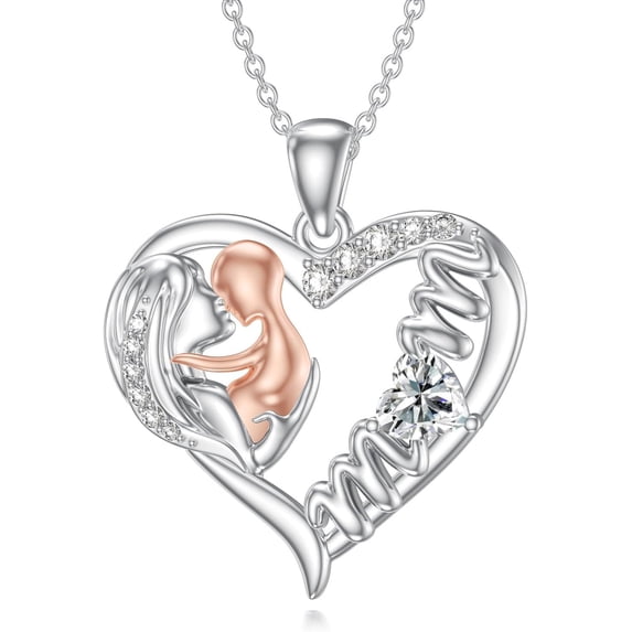 SOULMEET Mom Birthstone Heart Necklace s925 Sterling Silver I Love You Mother Pendant Necklaces Mothers Day Jewelry Gifts for Grandma Women Wife, 16"+2" Inches