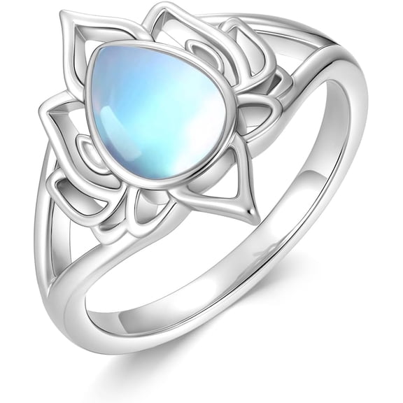 SOULMEET Moonstone Lotus Rings for Women 925 Sterling Silver Lotus Flower Ring Yoga Spiritual Protection Jewelry for Women Lotus Gifts